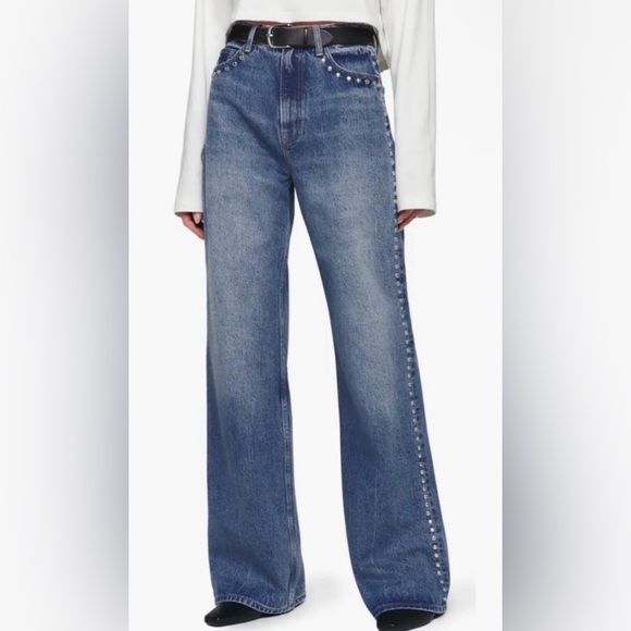 Reformation Cary High Rise StuddedSlouchy Wide Leg Jeans 30 SHORT